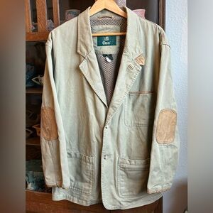 Orvis Zambezi Cotton Field Jacket Tan With Leather Trim and Elbows Mens Size L